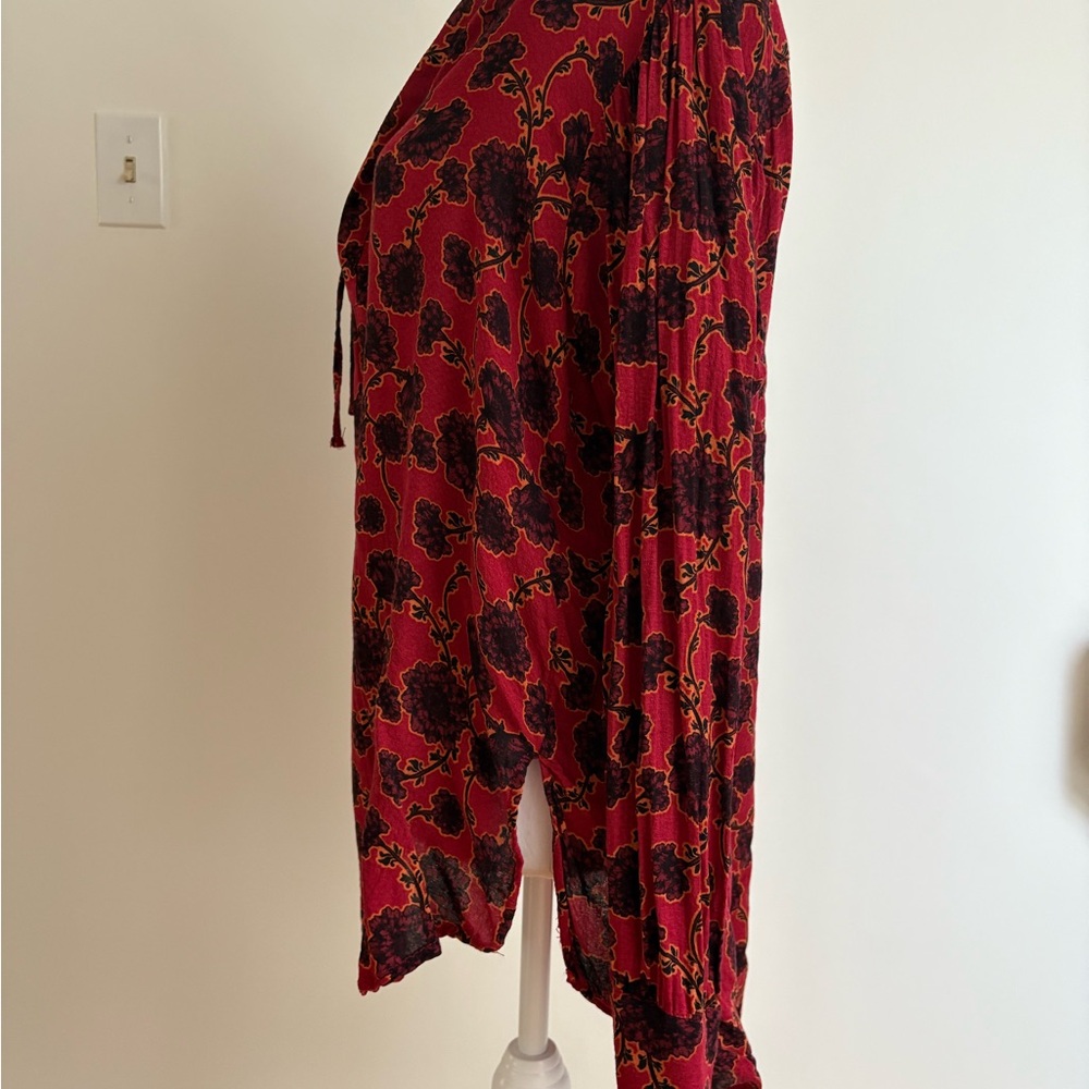 Free People Red Floral Boho Tunic Blouse - Picture 5 of 11